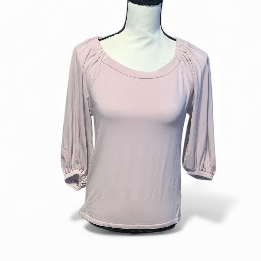 Earth Music & Ecology Premium Label Purple Pleated 3/4 Sleeve Shirt